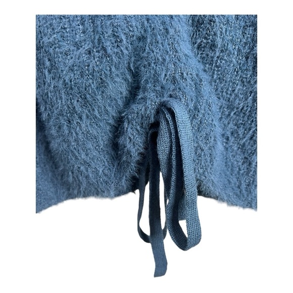 Sunsets & Sixth Fuzzy Long Sleeve Indigo Blue Tie V Neck Slouchy Sweater NEW - Picture 4 of 13